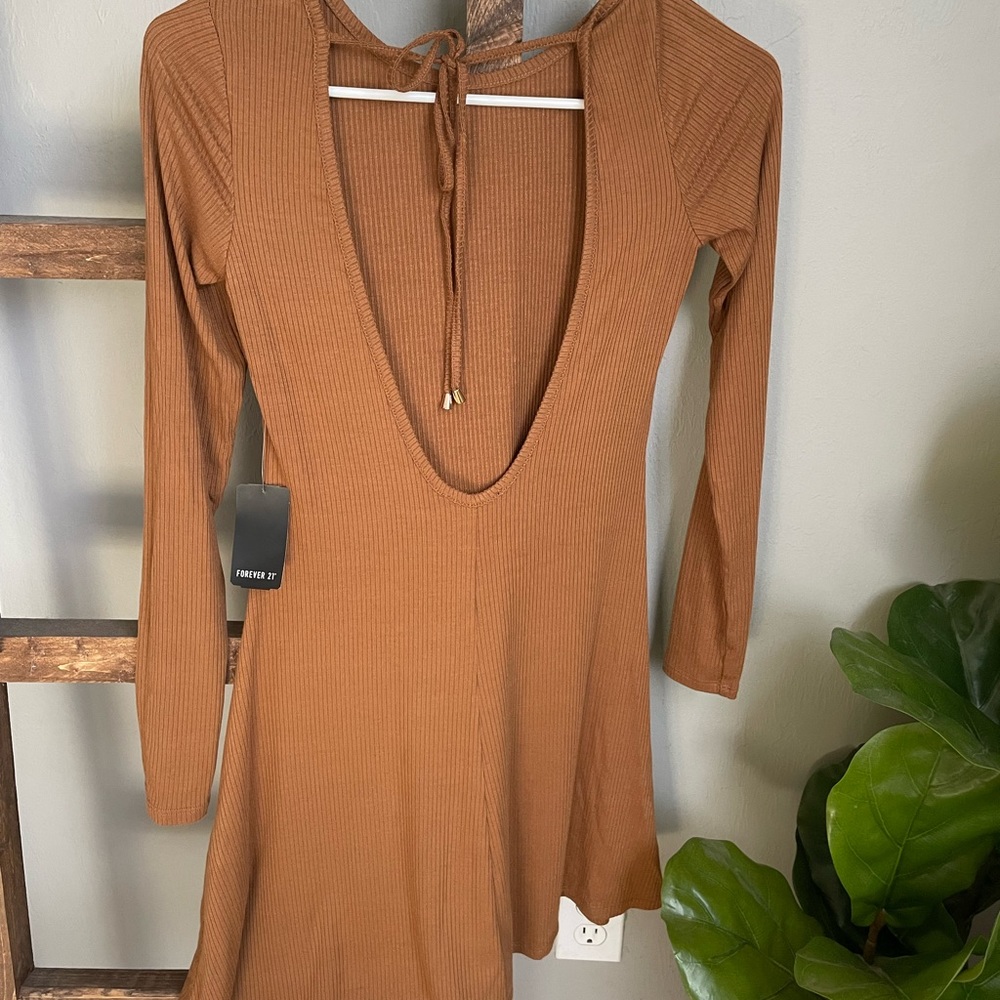 NWT Forever 21 Camel tie back long sleeve mini dress - S